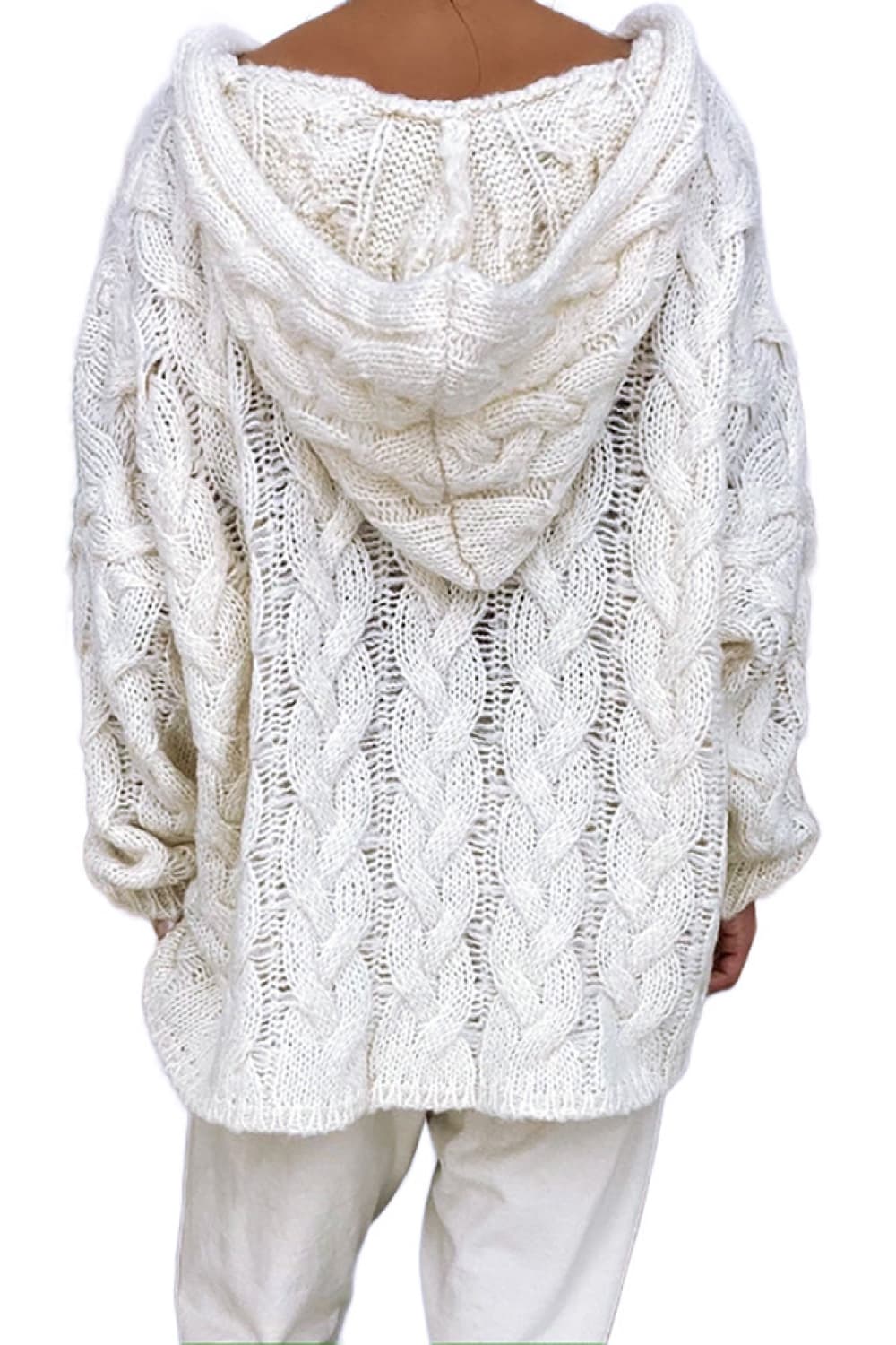 Cable-Knit Hooded Sweater BLUE ZONE PLANET
