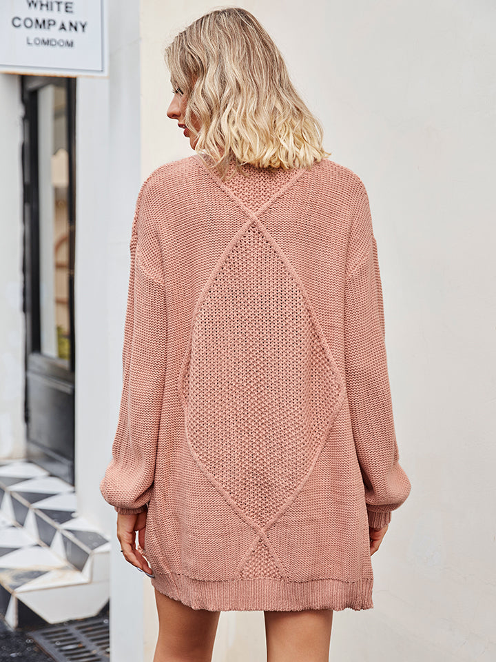 Cable-Knit Long Sleeve Cardigan BLUE ZONE PLANET