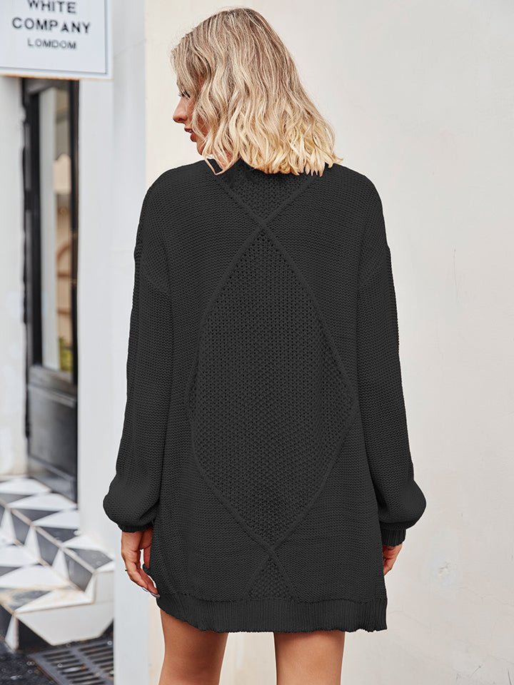 Cable-Knit Long Sleeve Cardigan BLUE ZONE PLANET