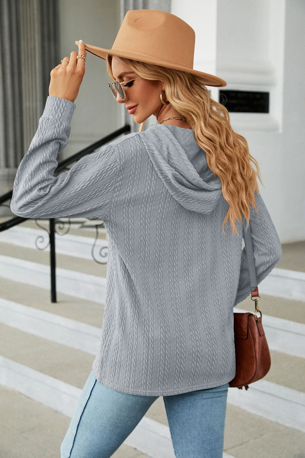 Cable-Knit Long Sleeve Hoodie BLUE ZONE PLANET