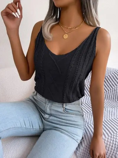 Cable-Knit Scoop Neck Knit Vest BLUE ZONE PLANET