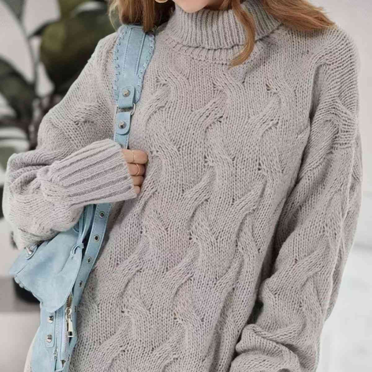 Cable-Knit Turtleneck Sweater Dress BLUE ZONE PLANET