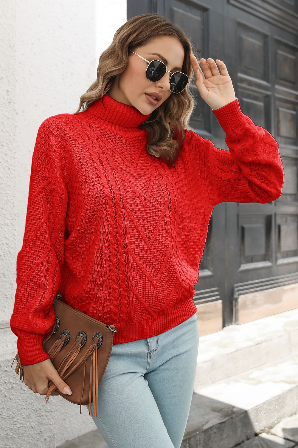 Cable-Knit Turtleneck Sweater BLUE ZONE PLANET