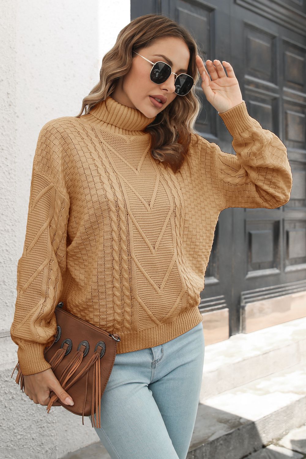 Cable-Knit Turtleneck Sweater BLUE ZONE PLANET