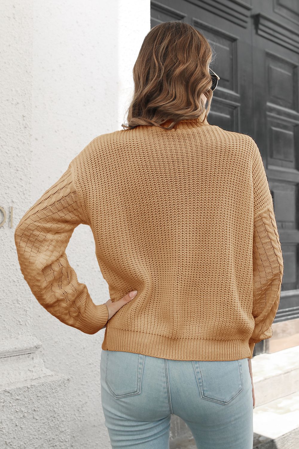 Cable-Knit Turtleneck Sweater BLUE ZONE PLANET