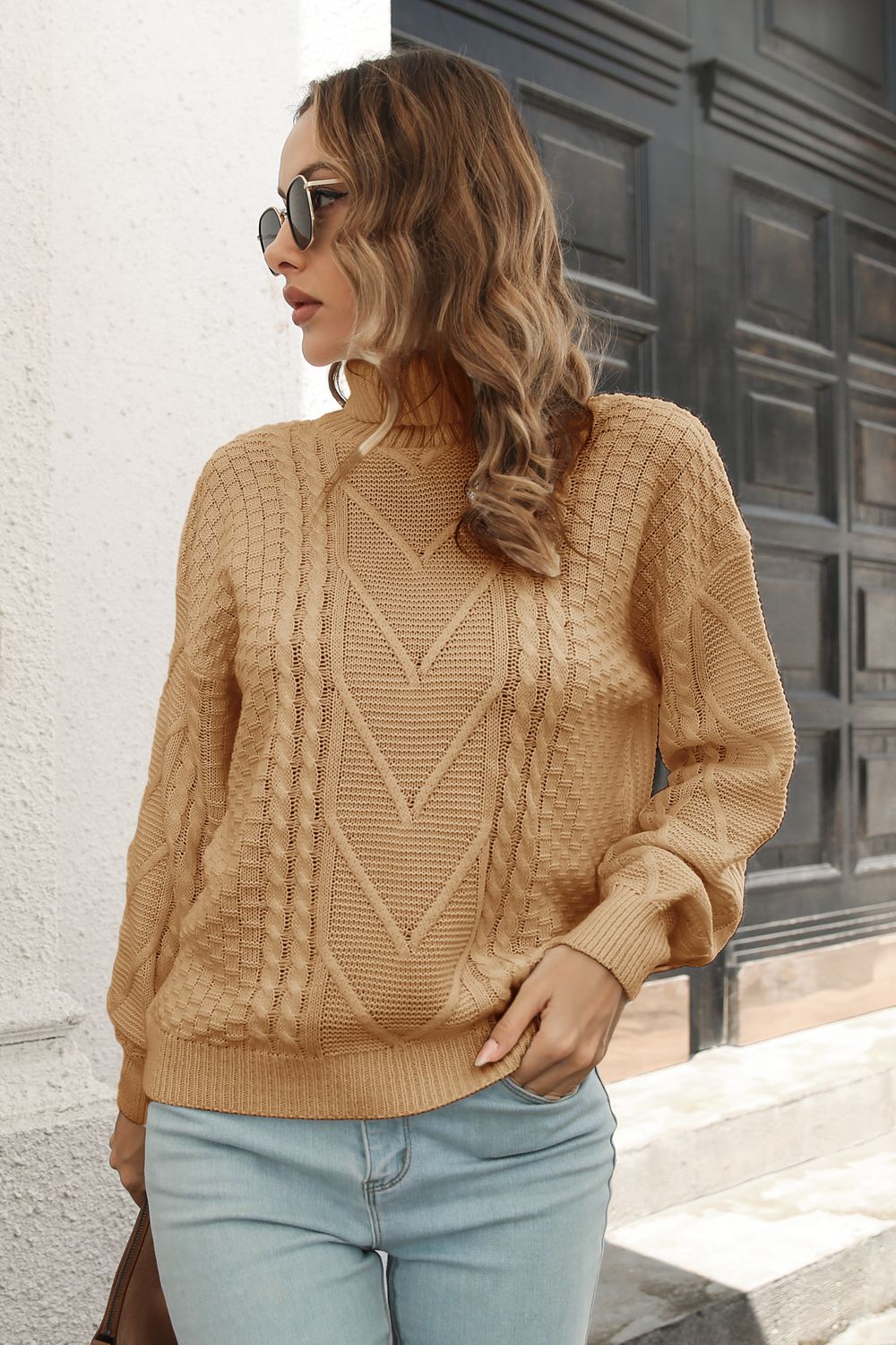 Cable-Knit Turtleneck Sweater BLUE ZONE PLANET