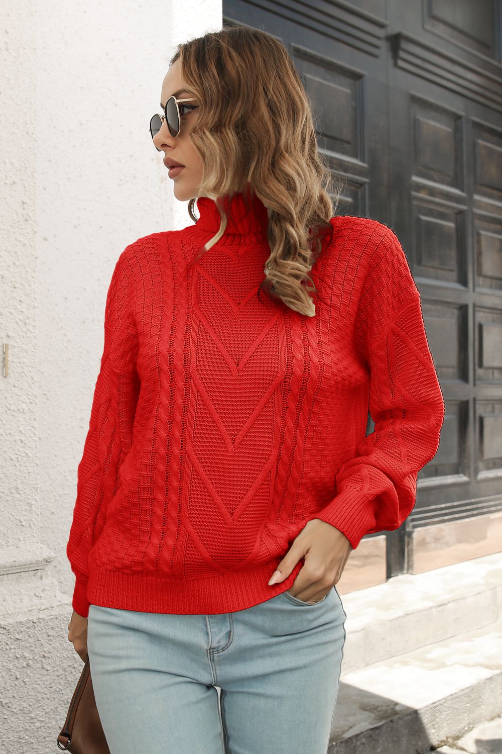 Cable-Knit Turtleneck Sweater BLUE ZONE PLANET