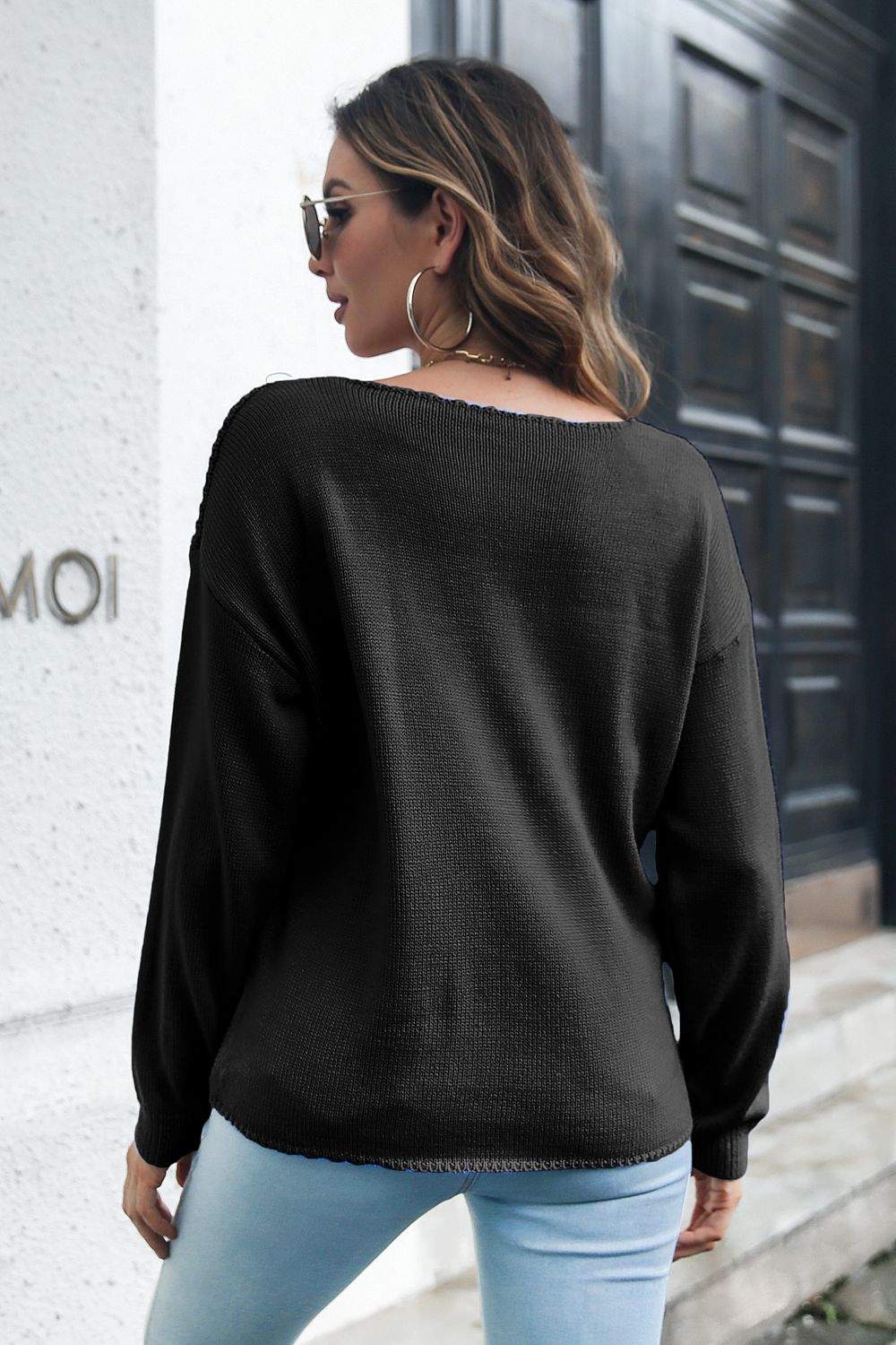 Cable-Knit V-Neck Sweater BLUE ZONE PLANET