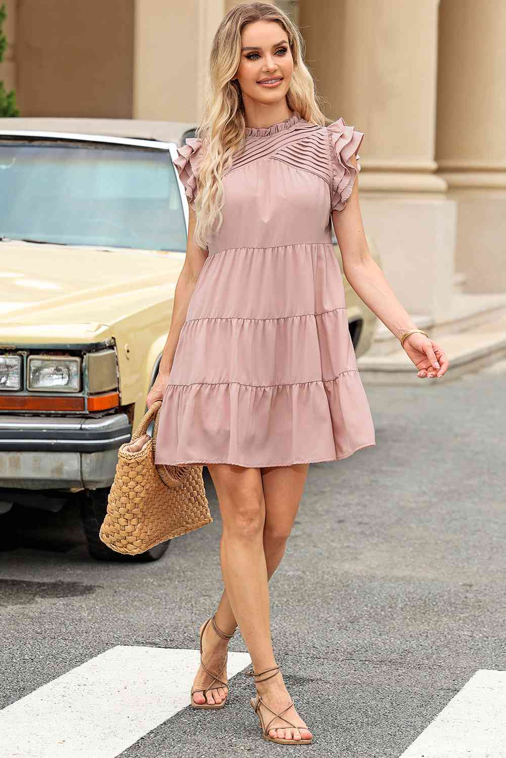 Cap Sleeve Tiered Mini Dress BLUE ZONE PLANET