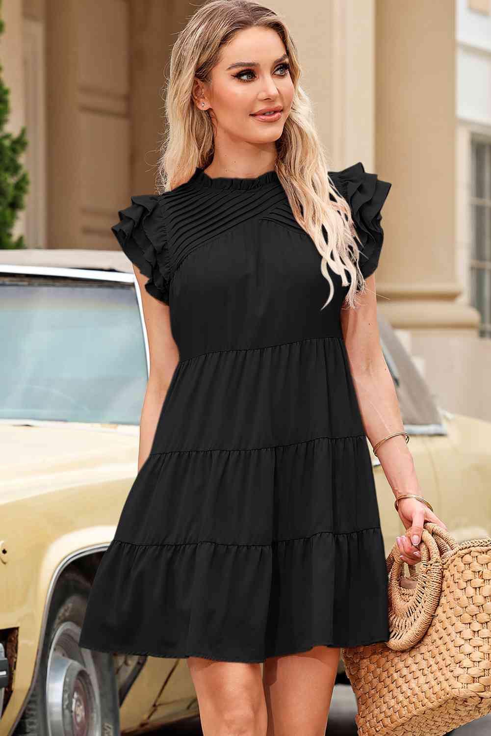 Cap Sleeve Tiered Mini Dress BLUE ZONE PLANET