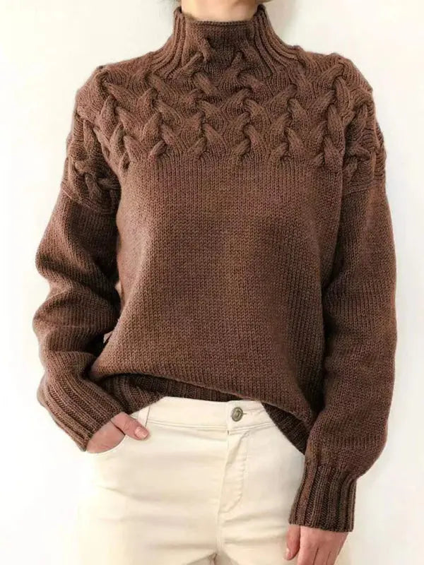 Casual long-sleeved turtleneck solid color sweater pullover top kakaclo