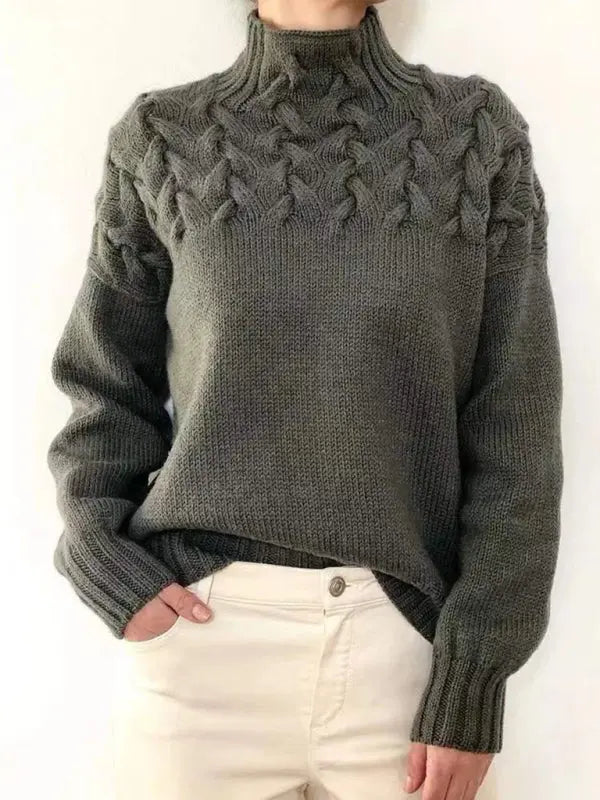 Casual long-sleeved turtleneck solid color sweater pullover top kakaclo