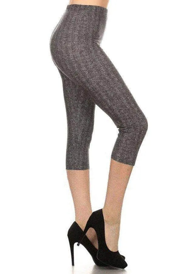 Chevron Print, High Waisted Capri Leggings Blue Zone Planet