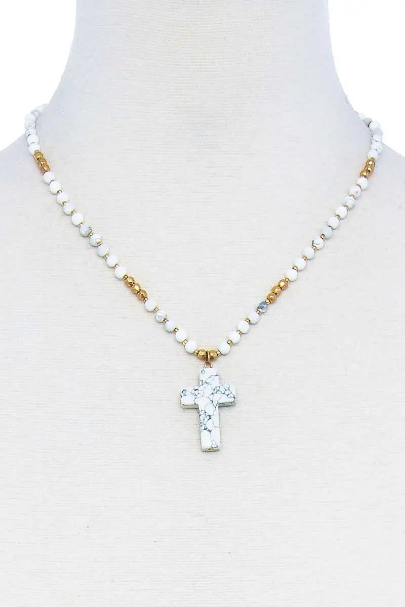 Chic Beaded And Cross Pendant Necklace Blue Zone Planet