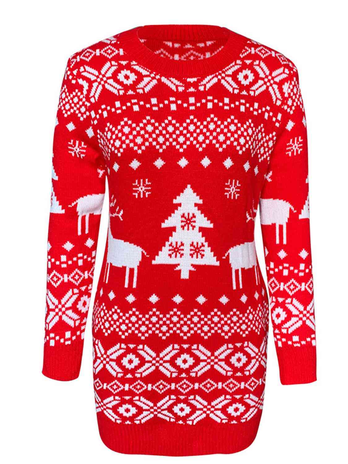 Christmas Element Round Neck Mini Sweater Dress BLUE ZONE PLANET
