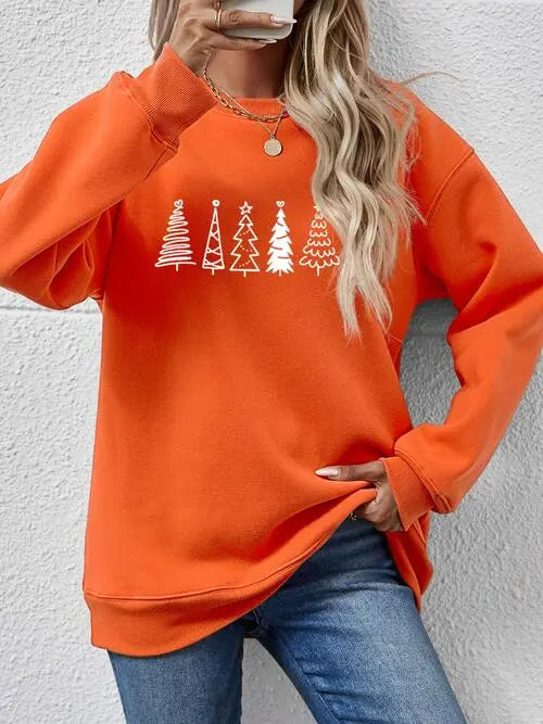 Christmas Tree Graphic Drop Shoulder Sweatshirt BLUE ZONE PLANET
