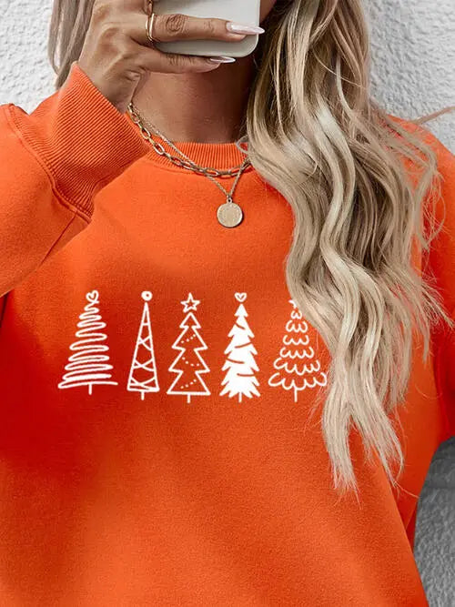 Christmas Tree Graphic Drop Shoulder Sweatshirt BLUE ZONE PLANET