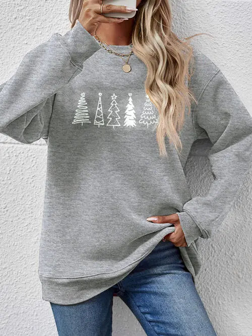 Christmas Tree Graphic Drop Shoulder Sweatshirt BLUE ZONE PLANET