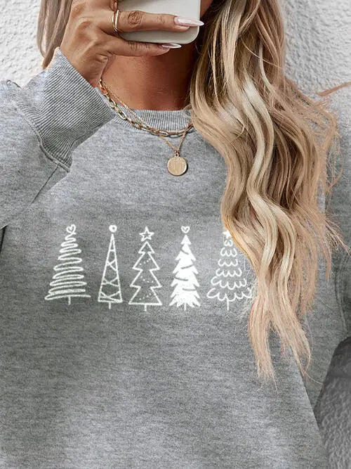 Christmas Tree Graphic Drop Shoulder Sweatshirt BLUE ZONE PLANET