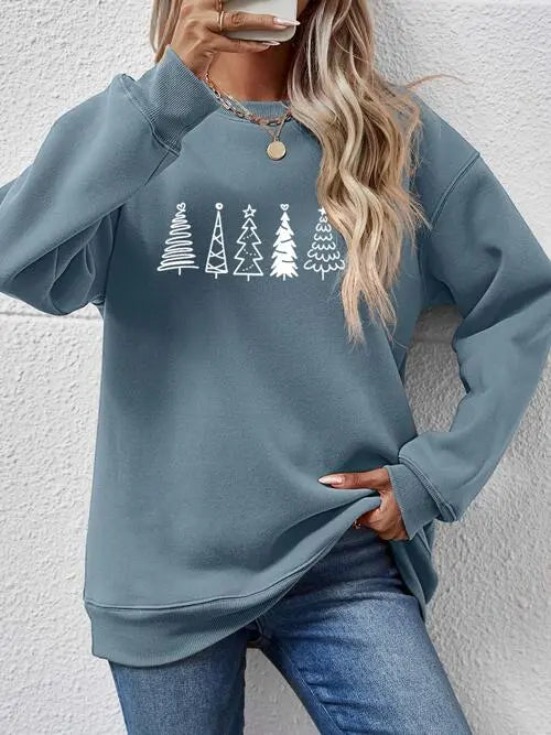 Christmas Tree Graphic Drop Shoulder Sweatshirt BLUE ZONE PLANET