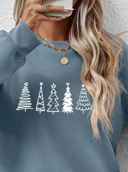 Christmas Tree Graphic Drop Shoulder Sweatshirt BLUE ZONE PLANET