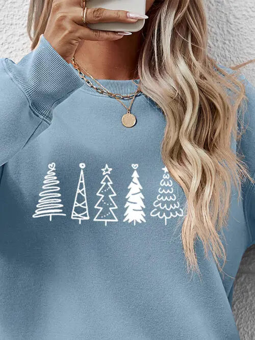 Christmas Tree Graphic Drop Shoulder Sweatshirt BLUE ZONE PLANET