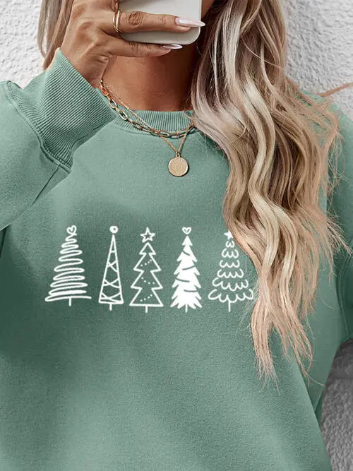 Christmas Tree Graphic Drop Shoulder Sweatshirt BLUE ZONE PLANET