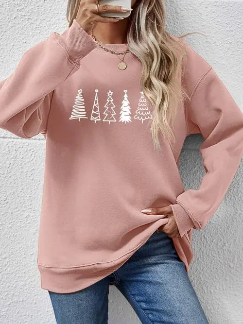 Christmas Tree Graphic Drop Shoulder Sweatshirt BLUE ZONE PLANET