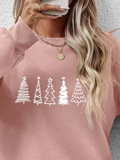Christmas Tree Graphic Drop Shoulder Sweatshirt BLUE ZONE PLANET
