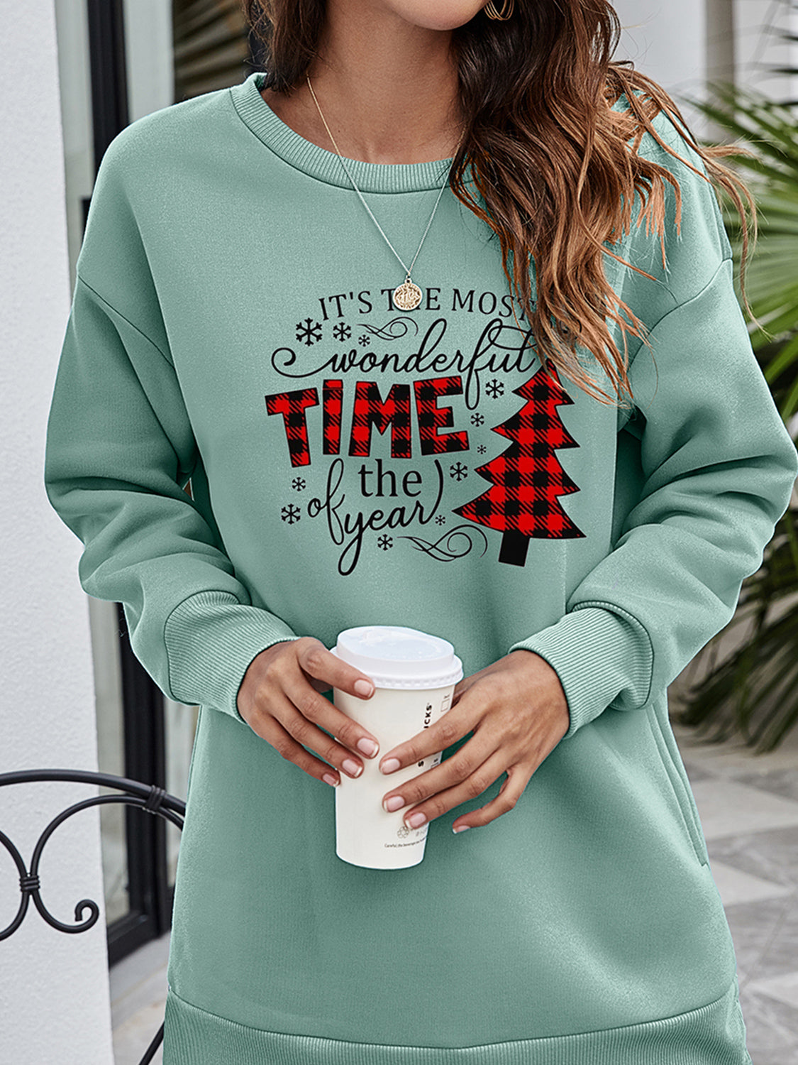 Christmas Tree Graphic Drop Shoulder Sweatshirt BLUE ZONE PLANET
