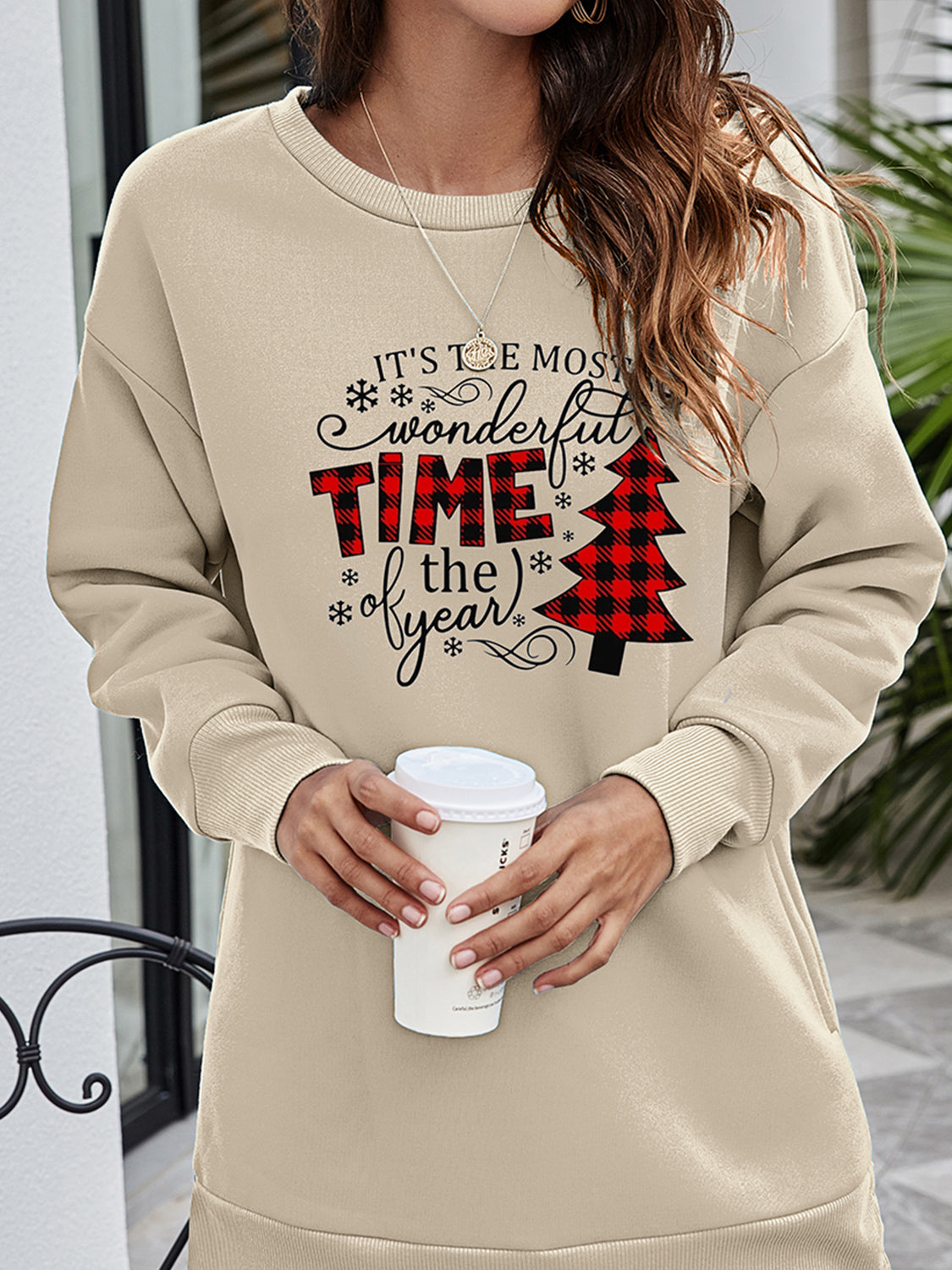 Christmas Tree Graphic Drop Shoulder Sweatshirt BLUE ZONE PLANET