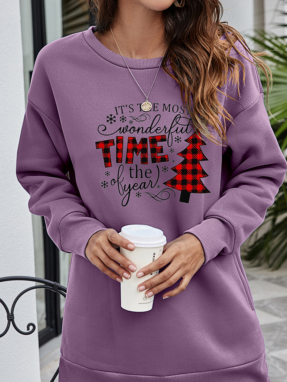 Christmas Tree Graphic Drop Shoulder Sweatshirt BLUE ZONE PLANET