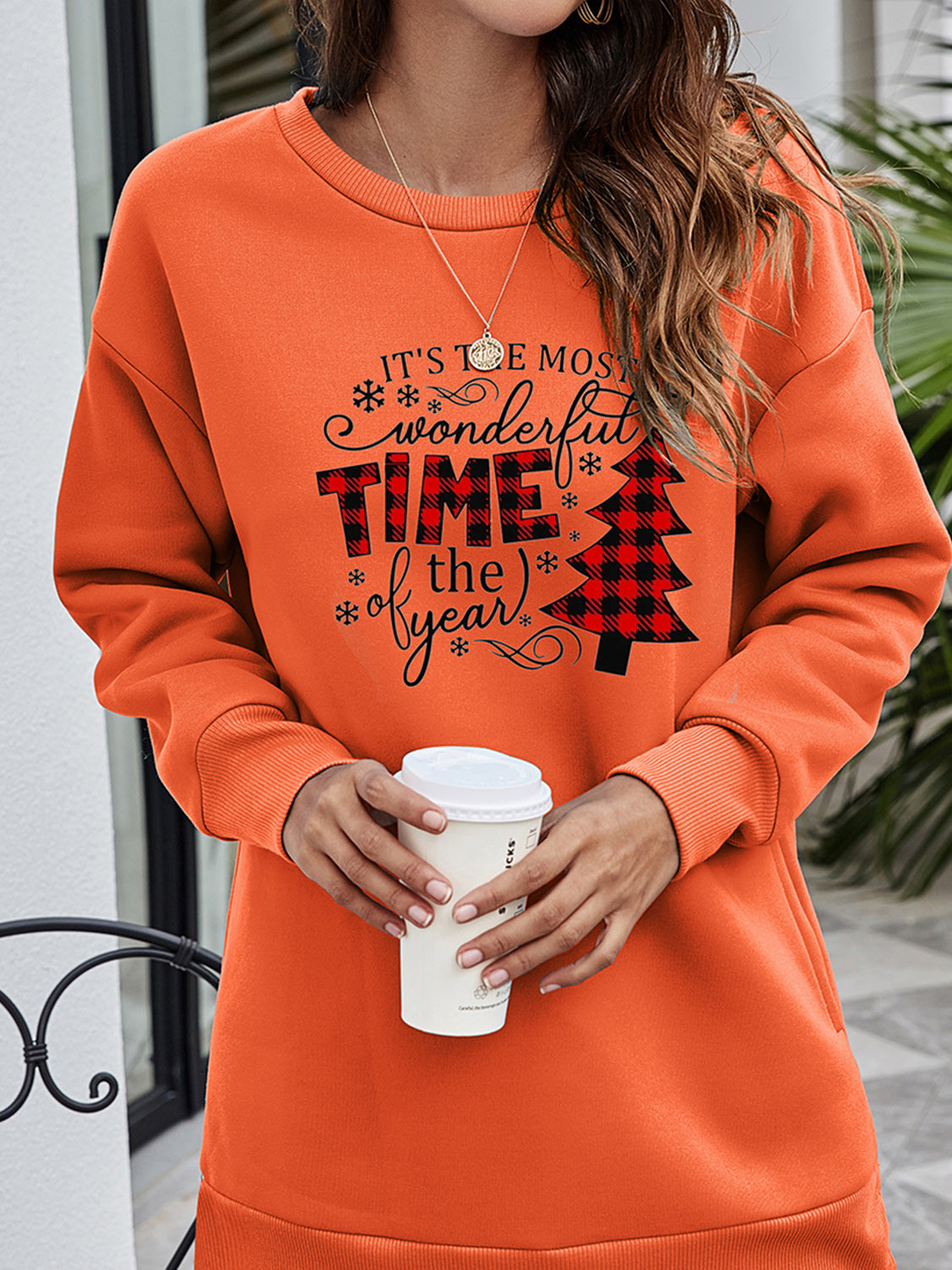 Christmas Tree Graphic Drop Shoulder Sweatshirt BLUE ZONE PLANET