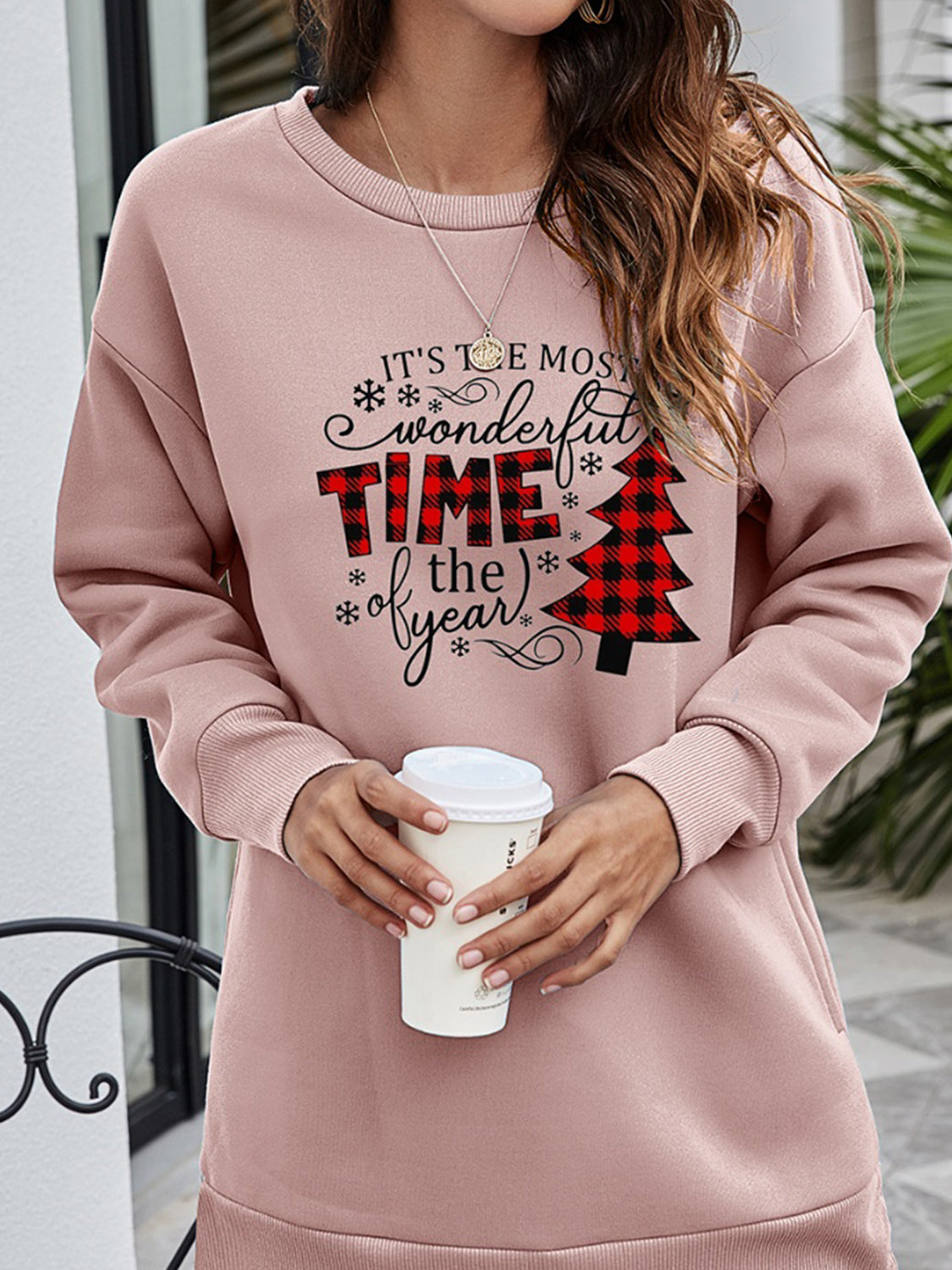 Christmas Tree Graphic Drop Shoulder Sweatshirt BLUE ZONE PLANET