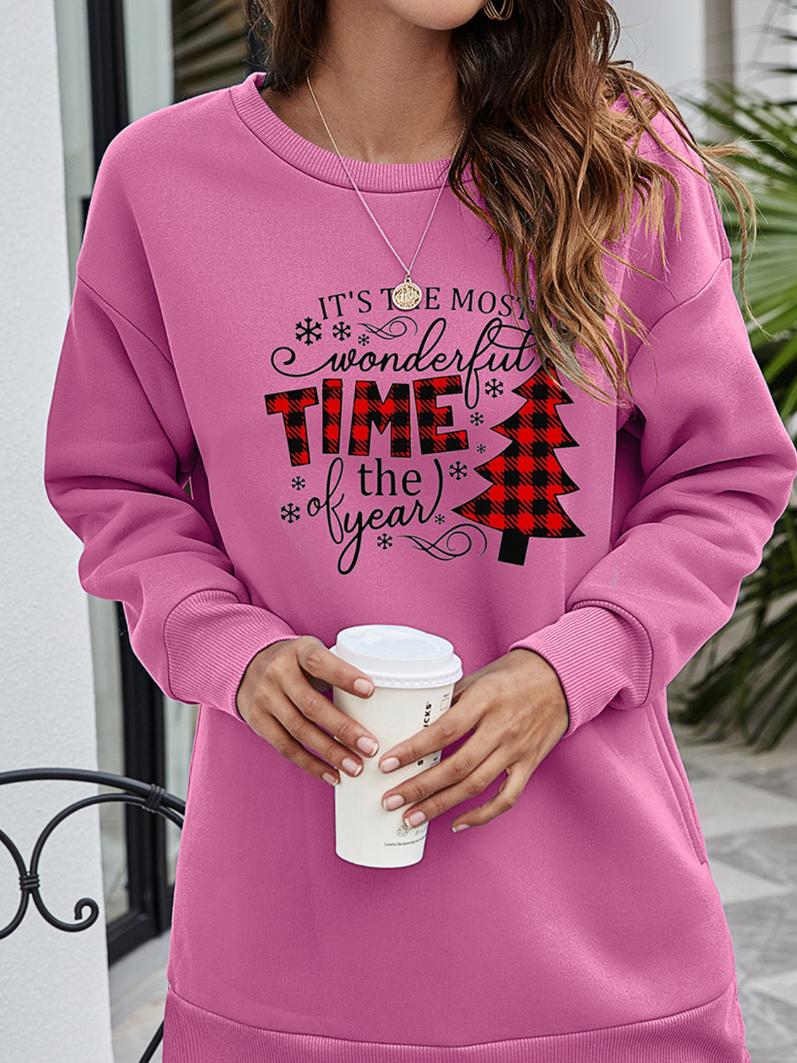 Christmas Tree Graphic Drop Shoulder Sweatshirt BLUE ZONE PLANET