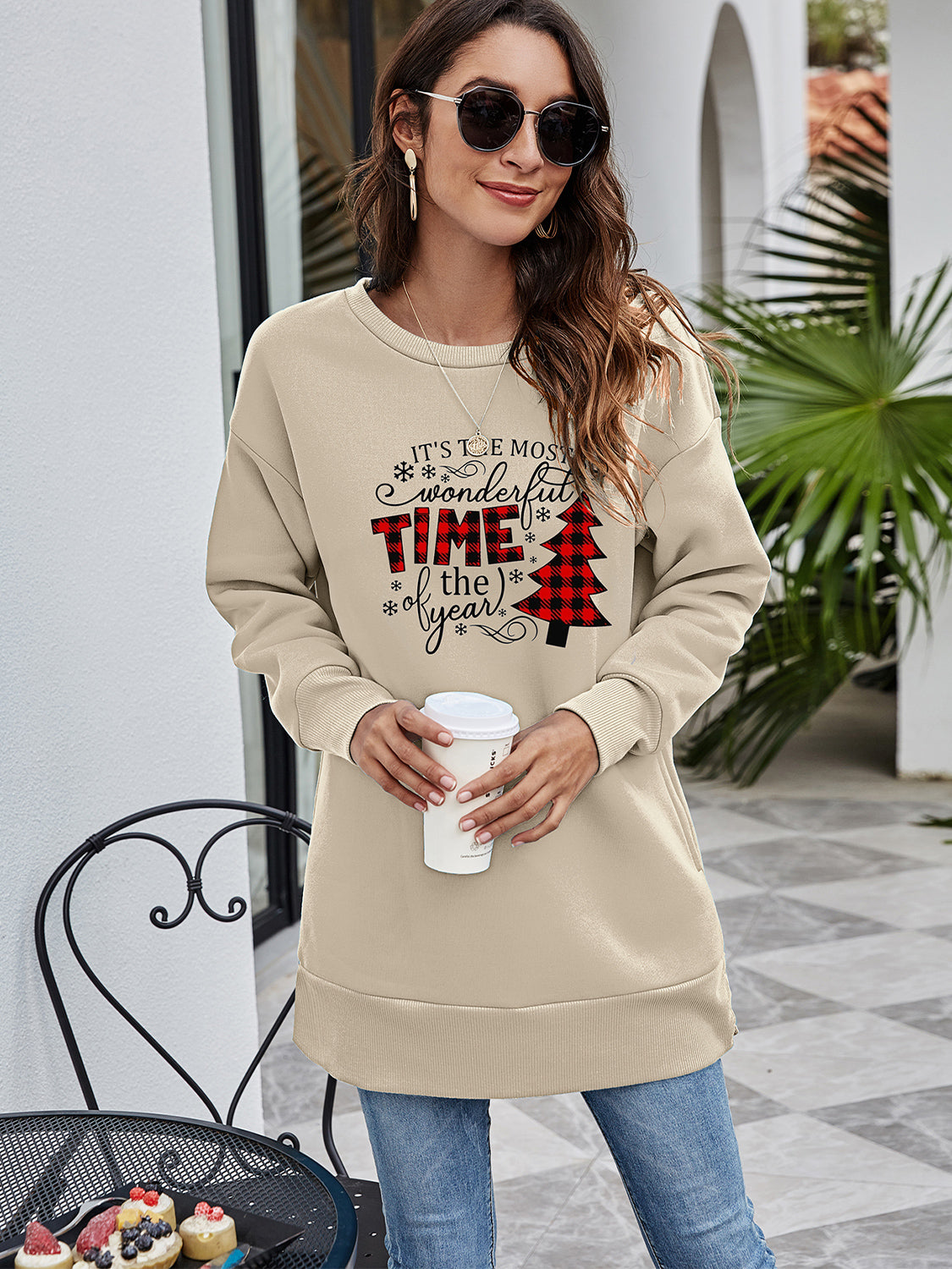 Christmas Tree Graphic Drop Shoulder Sweatshirt BLUE ZONE PLANET