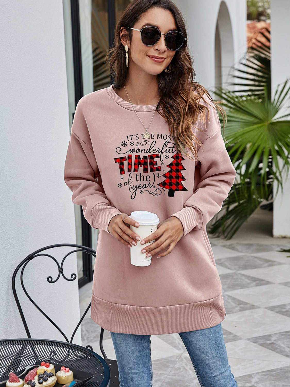 Christmas Tree Graphic Drop Shoulder Sweatshirt BLUE ZONE PLANET