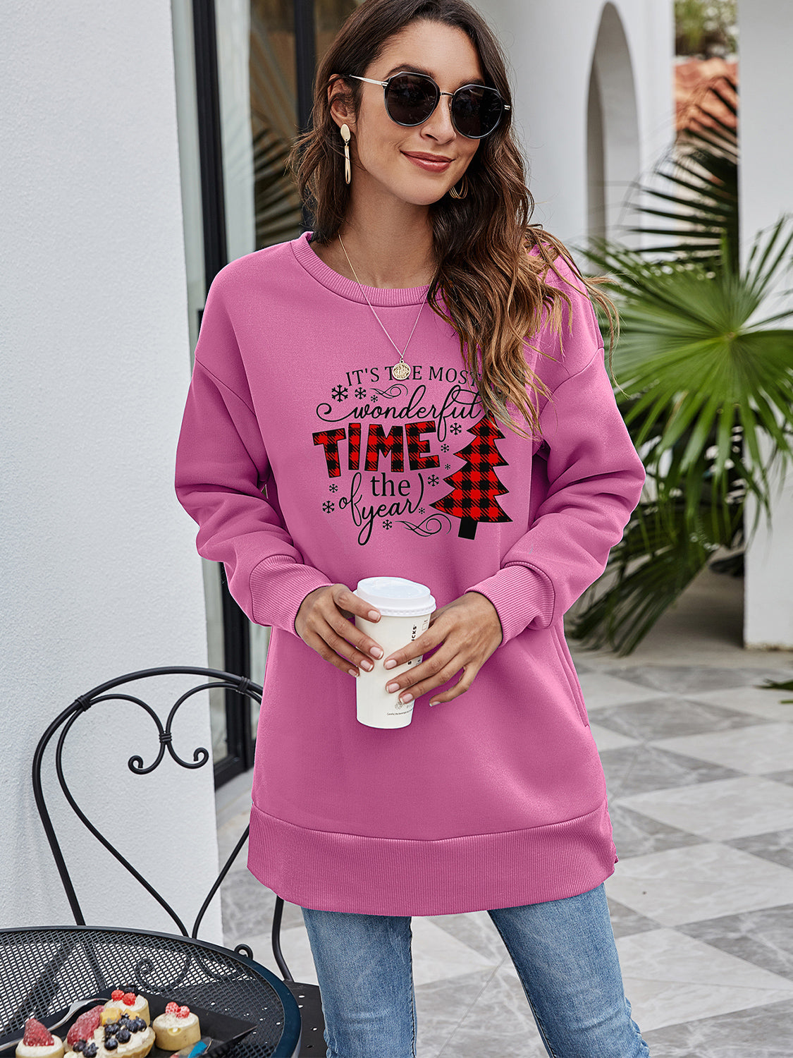 Christmas Tree Graphic Drop Shoulder Sweatshirt BLUE ZONE PLANET