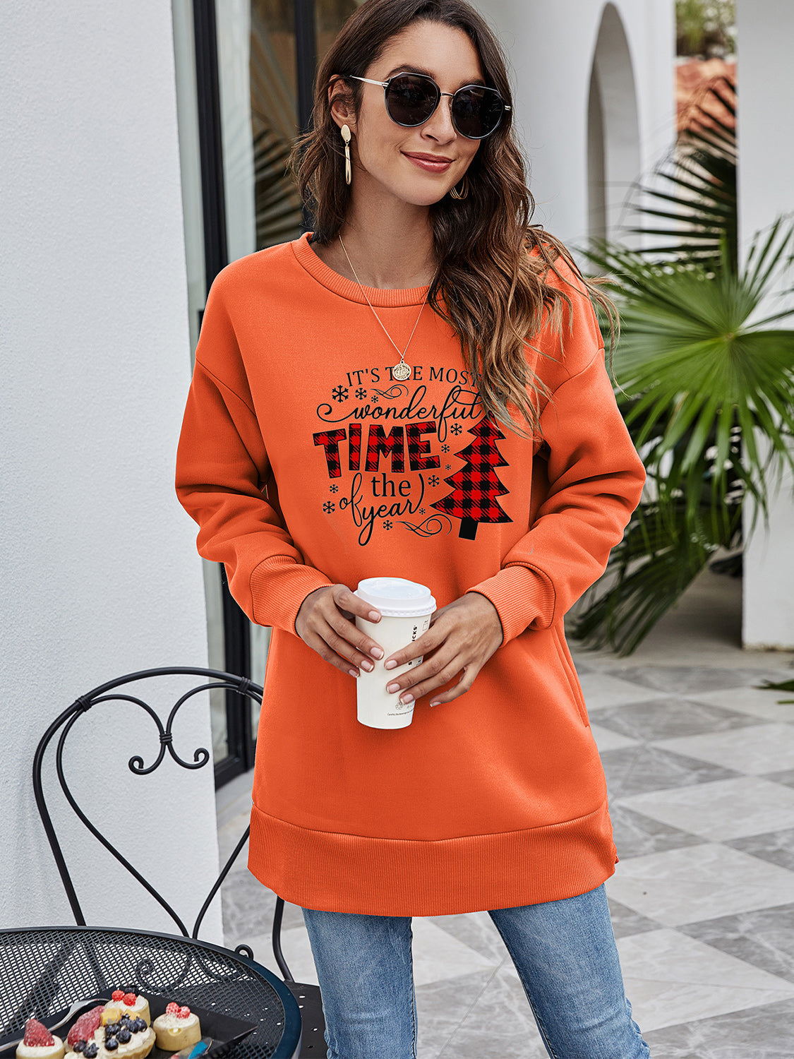 Christmas Tree Graphic Drop Shoulder Sweatshirt BLUE ZONE PLANET
