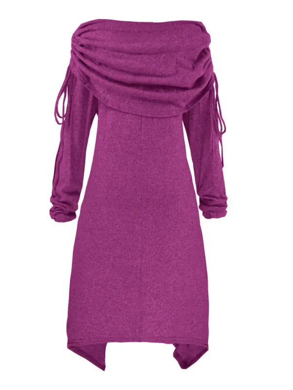 Christmas women's snowman print pleated collar irregular drawstring dress kakaclo