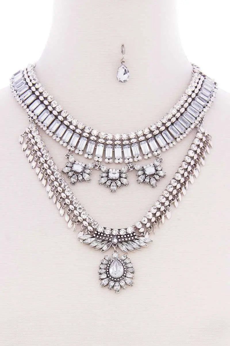 Chunky Antique Stone Boho Bohemian Statement Necklace Earring Set Blue Zone Planet