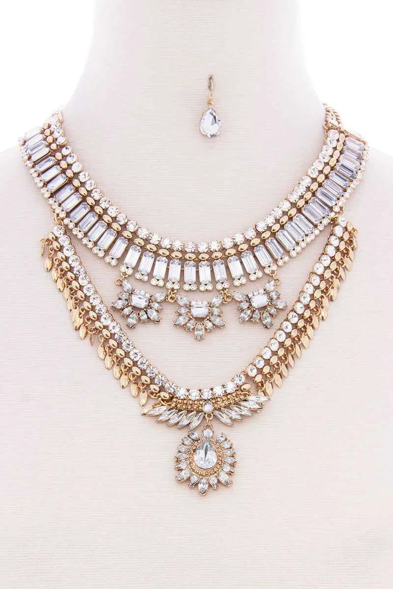 Chunky Antique Stone Boho Bohemian Statement Necklace Earring Set Blue Zone Planet