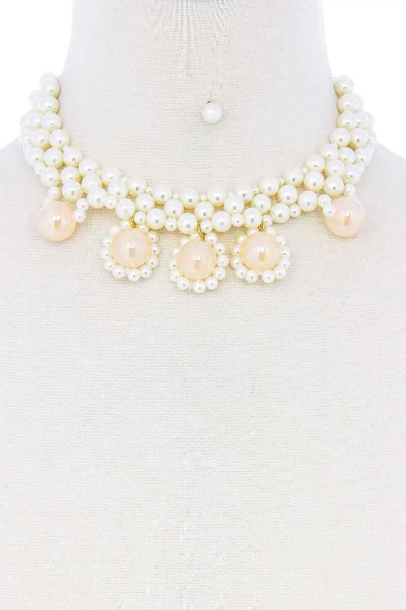 Chunky Rose Pearl Deco Choker Necklace Blue Zone Planet