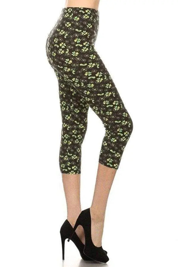 Clover Print, High Rise, Fitted Capri Leggings Blue Zone Planet