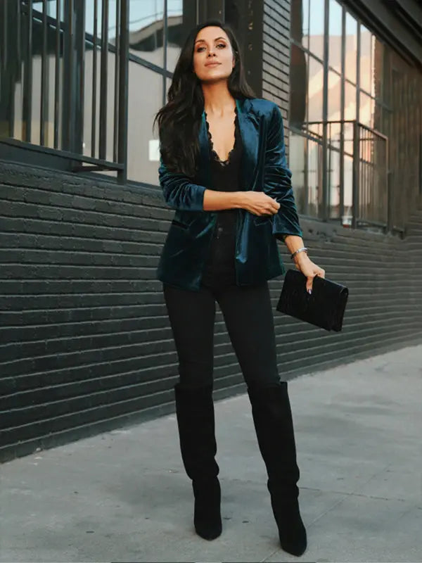 Coat Amazon Slim Long Sleeve Gold Velvet Small Suit BLUE ZONE PLANET