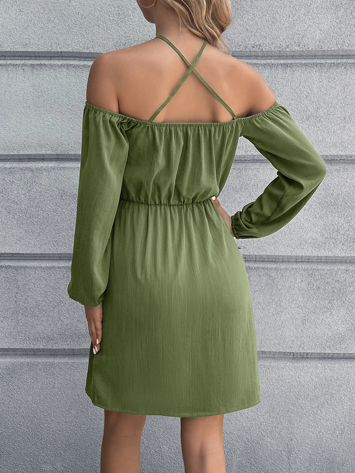 Cold-Shoulder Crisscross Mini Dress BLUE ZONE PLANET