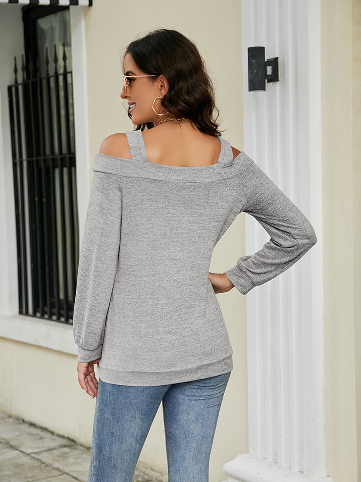 Cold Shoulder Cutout Square Neck Blouse BLUE ZONE PLANET