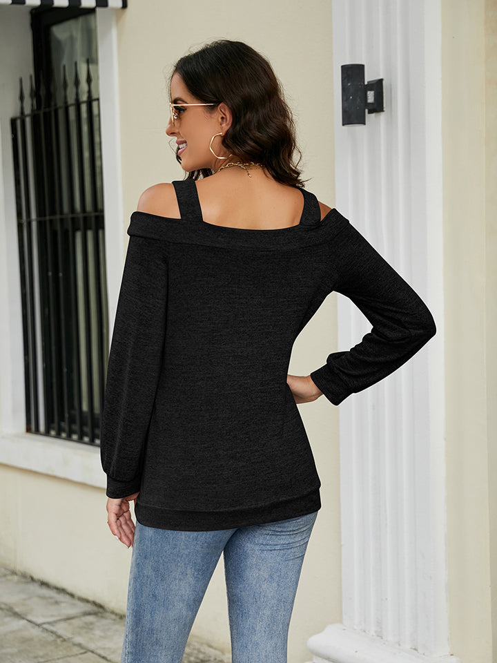 Cold Shoulder Cutout Square Neck Blouse BLUE ZONE PLANET