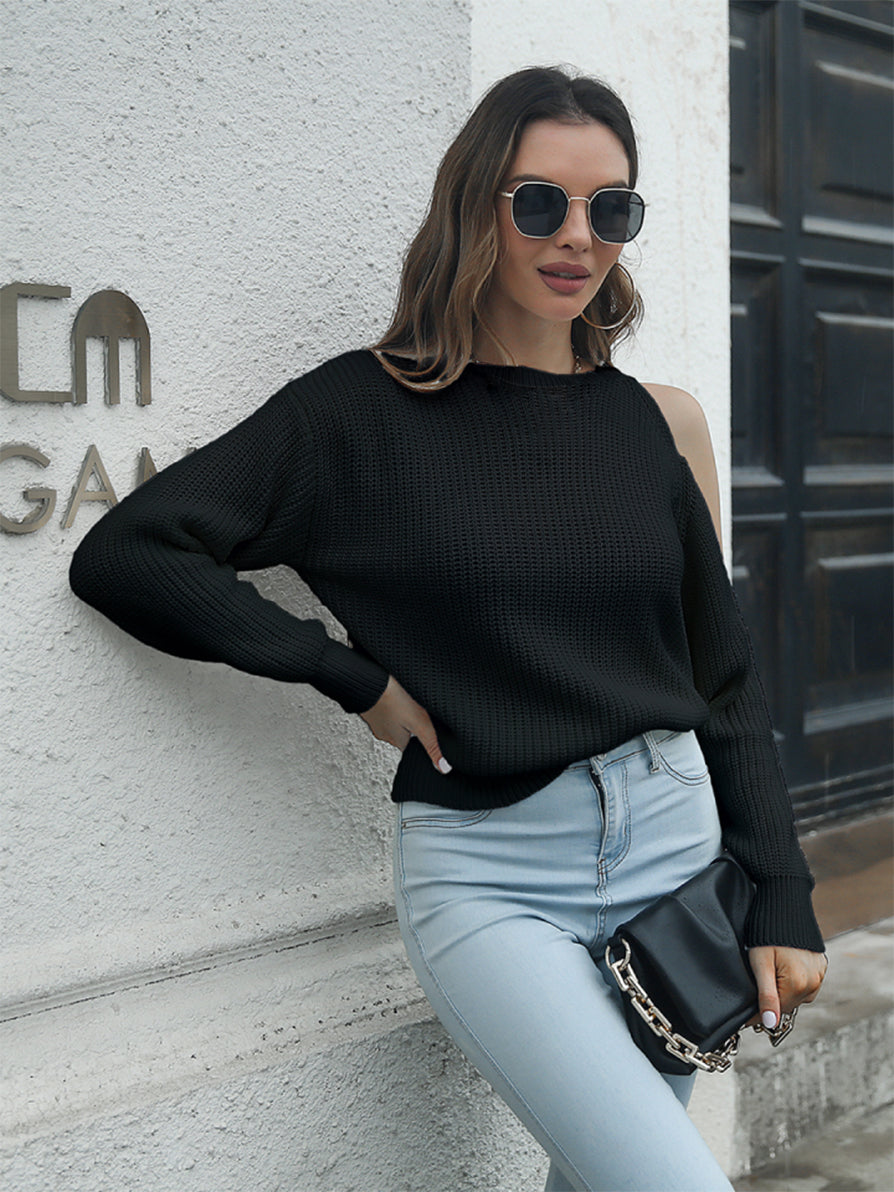 Cold-Shoulder Round Neck Sweater BLUE ZONE PLANET