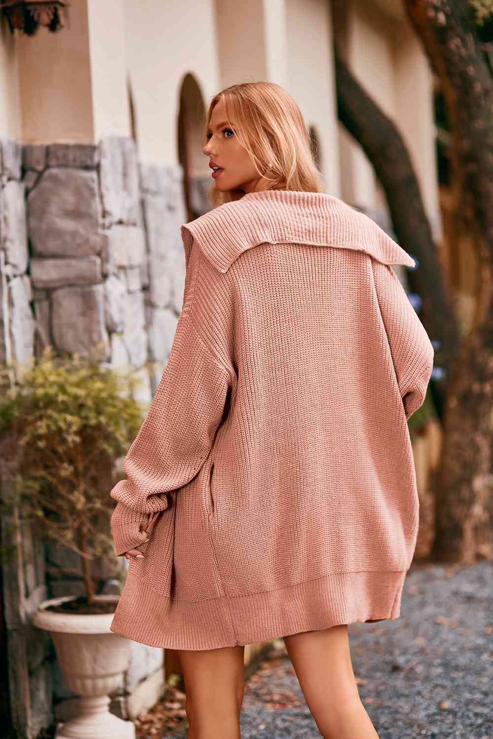 Collared Neck Button-Up Cardigan with Pockets BLUE ZONE PLANET